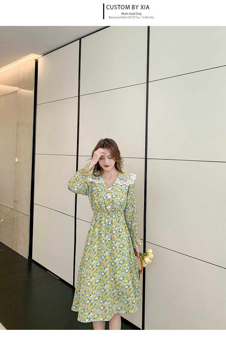 【dress】細身効果抜群♪スウィート花柄ワンピースオシャレ　M17017