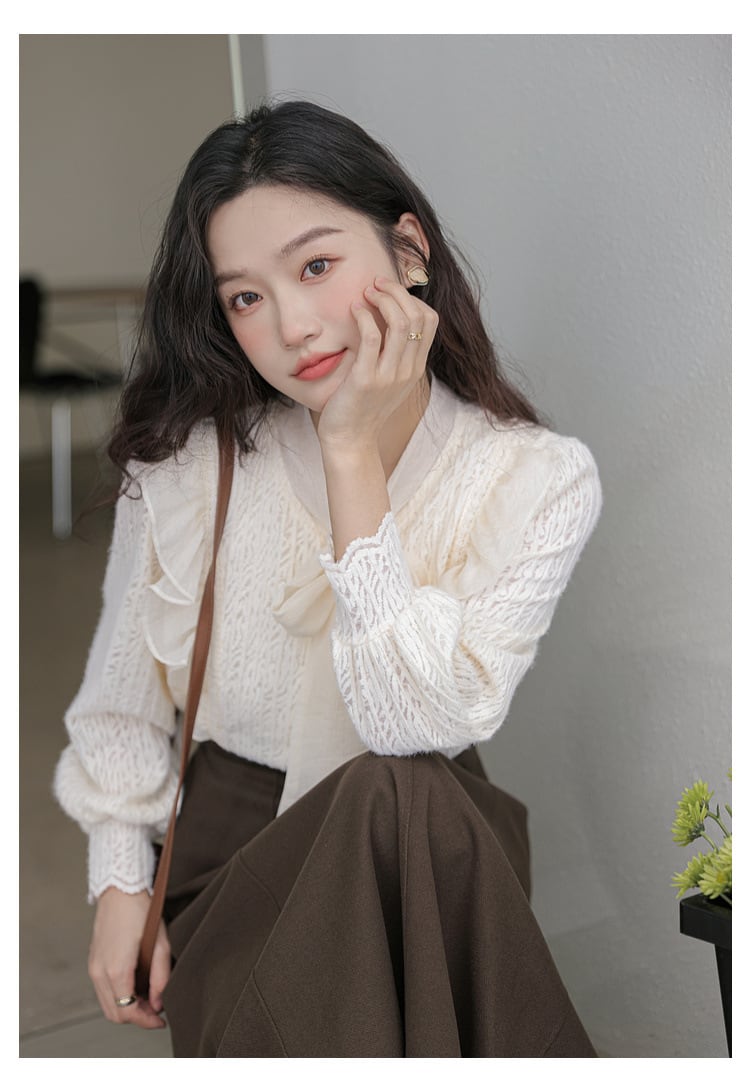 【tops】リボン付きシャツトップス　M21001