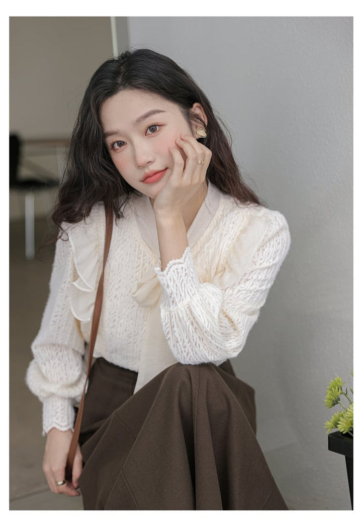 【tops】リボン付きシャツトップス　M21001