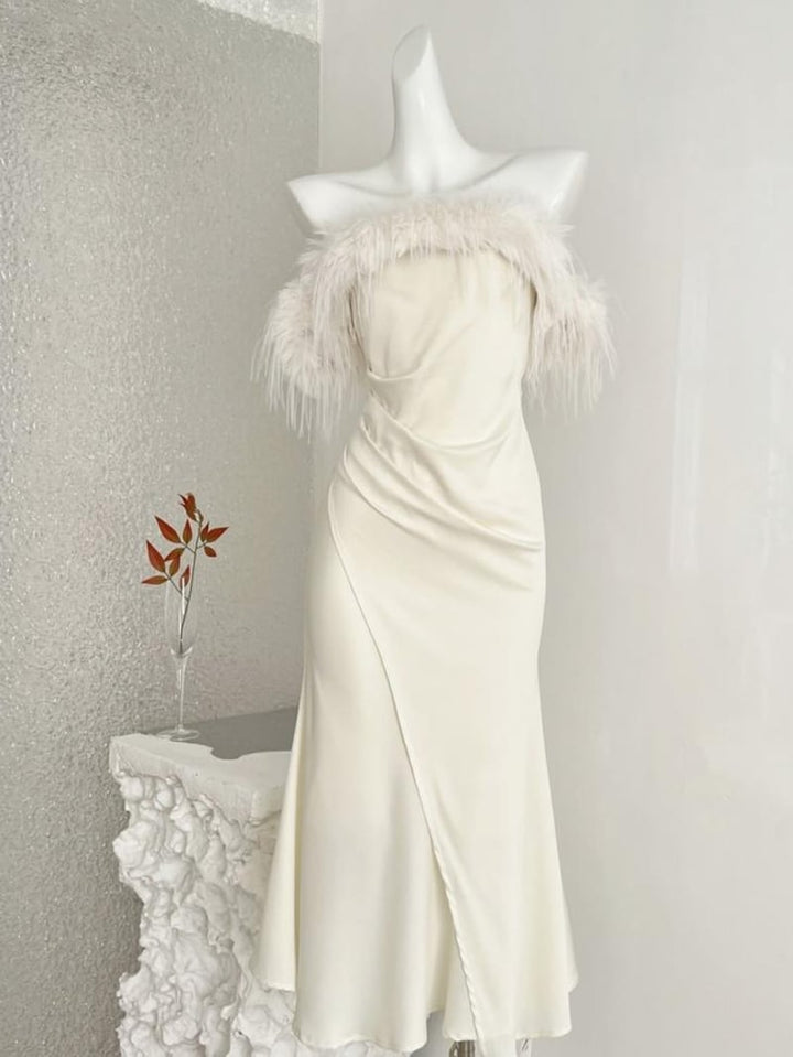 【dress】ファー付きオフショルダーワンピース Q7632