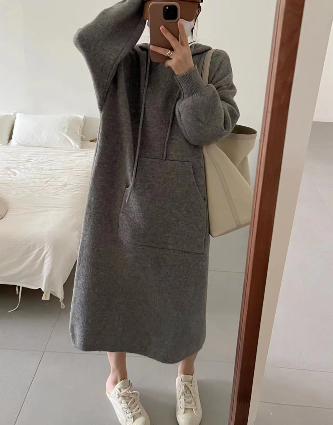 【dress】フード付き無地ニットワンピース　M17758