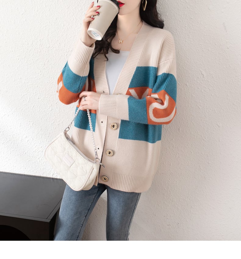 【outer】Vネック配色ニットカーディガン　M17850