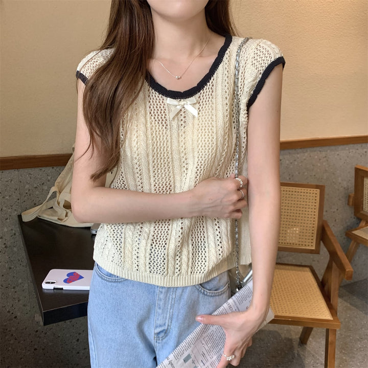 【tops】カットワークニットTシャツ　M24902