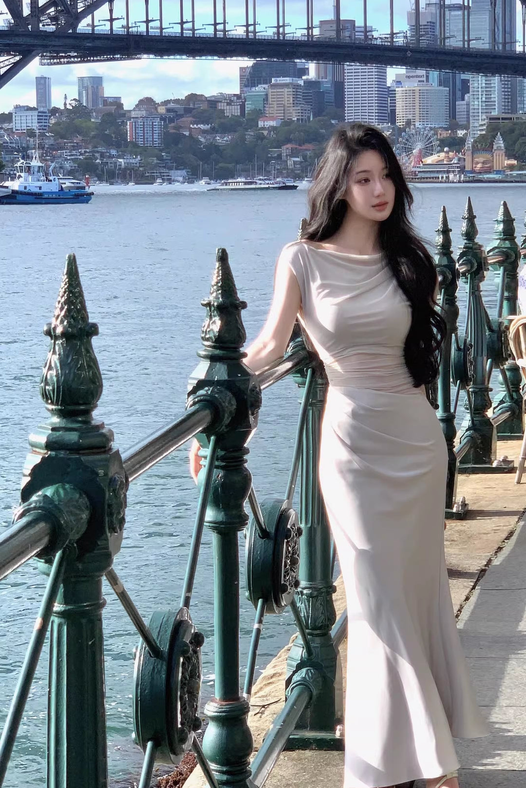 【dress】ノースリーブチュールドッキングロングワンピース Q7988