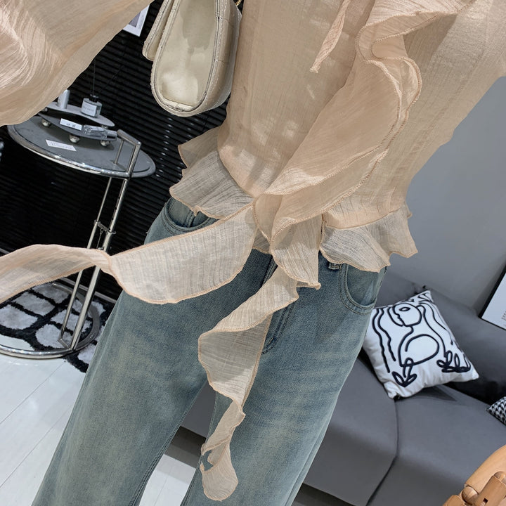 【tops】フリルビジューブラウス　 M29338