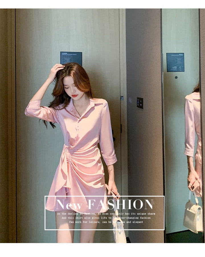 【dress】話題沸騰中 オシャレシンプルシャツワンピース　M17325