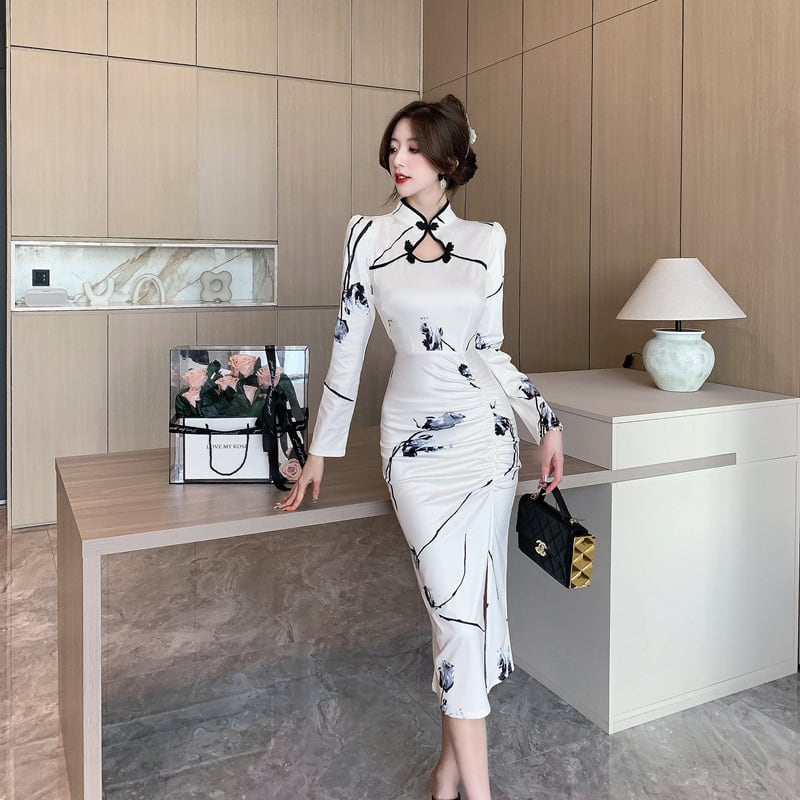 【dress】気質溢れる エレガントスリットワンピース　M16937