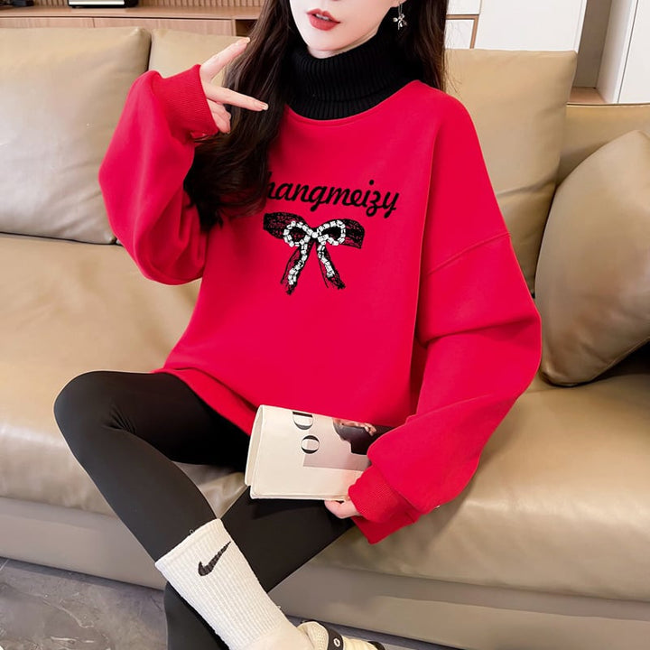 【tops】裹起毛プリントプルオーバー　M28731