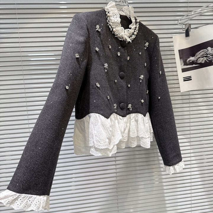 【set】レースドッキングショートジャケット×ショートパンツセット    N3479