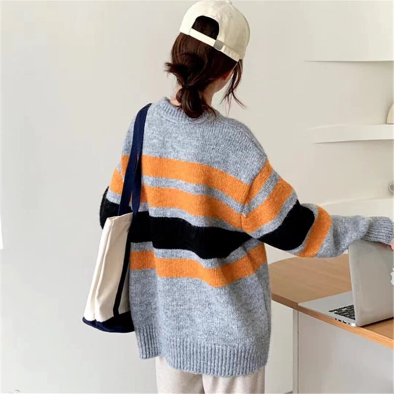 【tops】ボーダー柄ニットセーター　M19336