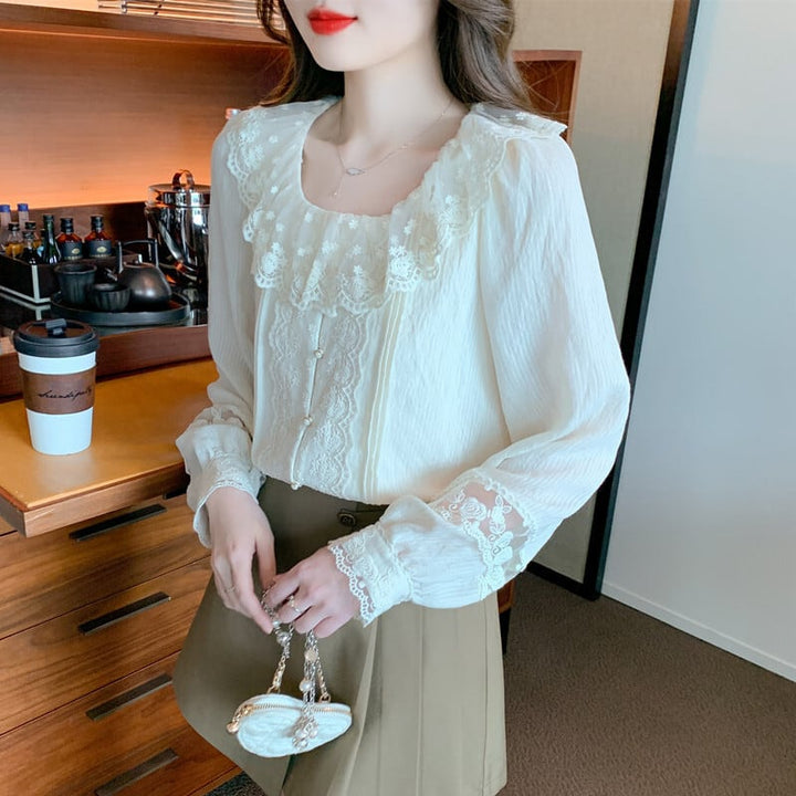 【tops】レース切り替えスウィートシャツトップス　M17344