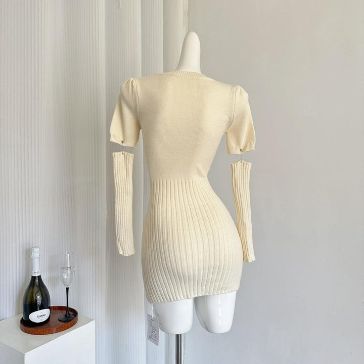 【dress】パールリボン付きニットワンピースアームカバー付き　M27726