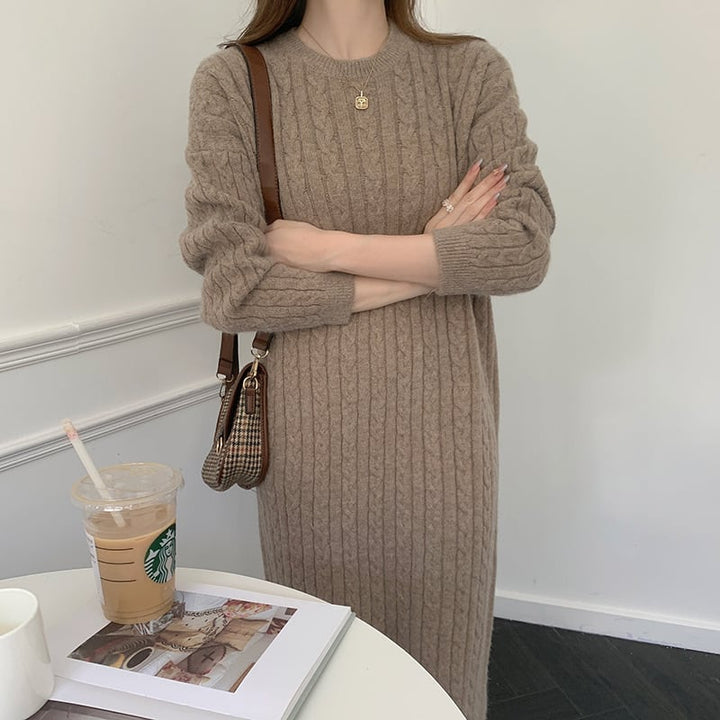 【dress】韓国系無地ニットワンピース着心地良い　M17658