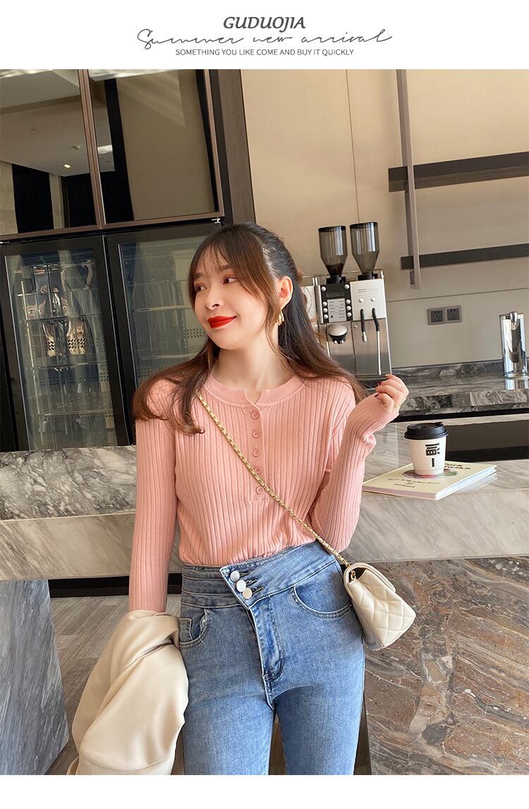 【tops】ボタンデザインニットトップス　M26440