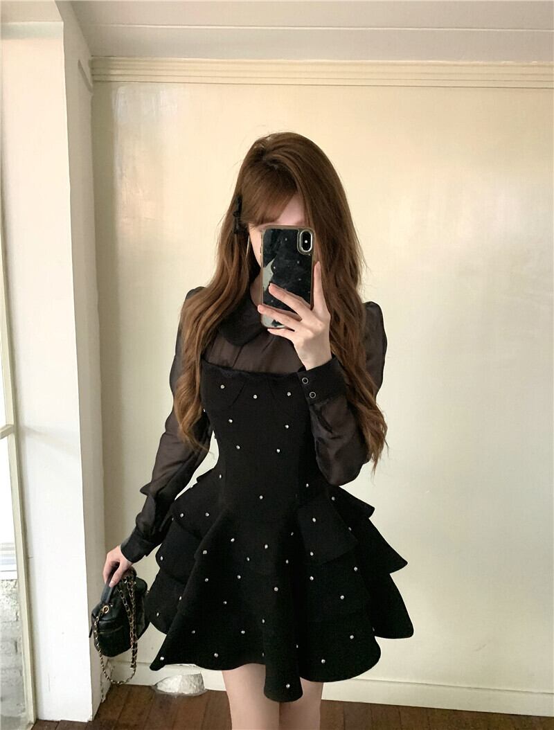 【dress】ビジューチュールドッキングワンピース　M26961