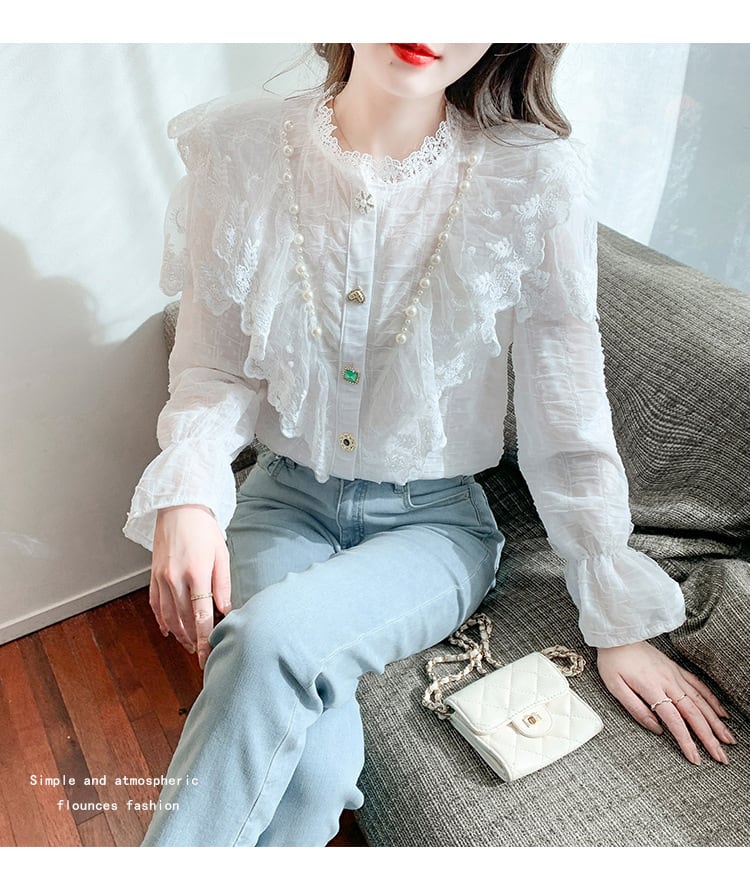 【tops】エレガントレース切り替えシャツトップス　M17378