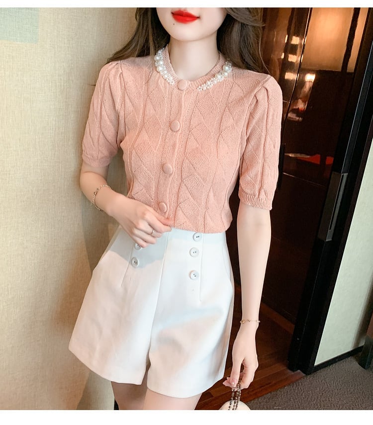 【tops】存在感 スウィートオシャレ薄手ニットトップス　M16839