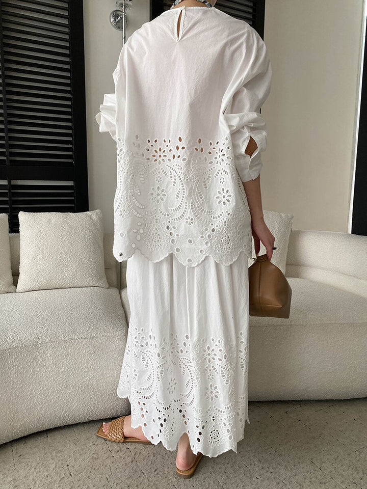 【set】アイレットレーストップス×ロングスカートセット Q8399