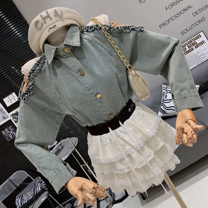 【tops】オフショルダーデニムシャツトップス　M29717