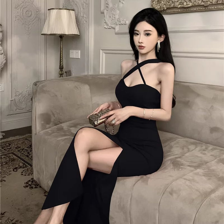 【dress】スリットクロスネックワンピース Q8339