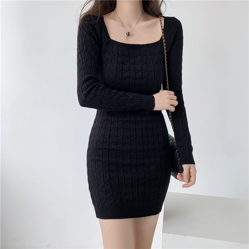 【dress】無地ニットワンピース　M18023