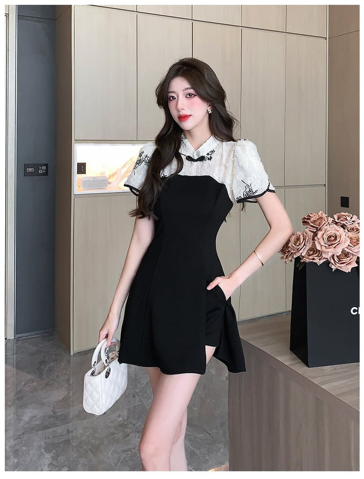 【set】美人度アップセットアップレースワンピース+ショートパンツ　M16774