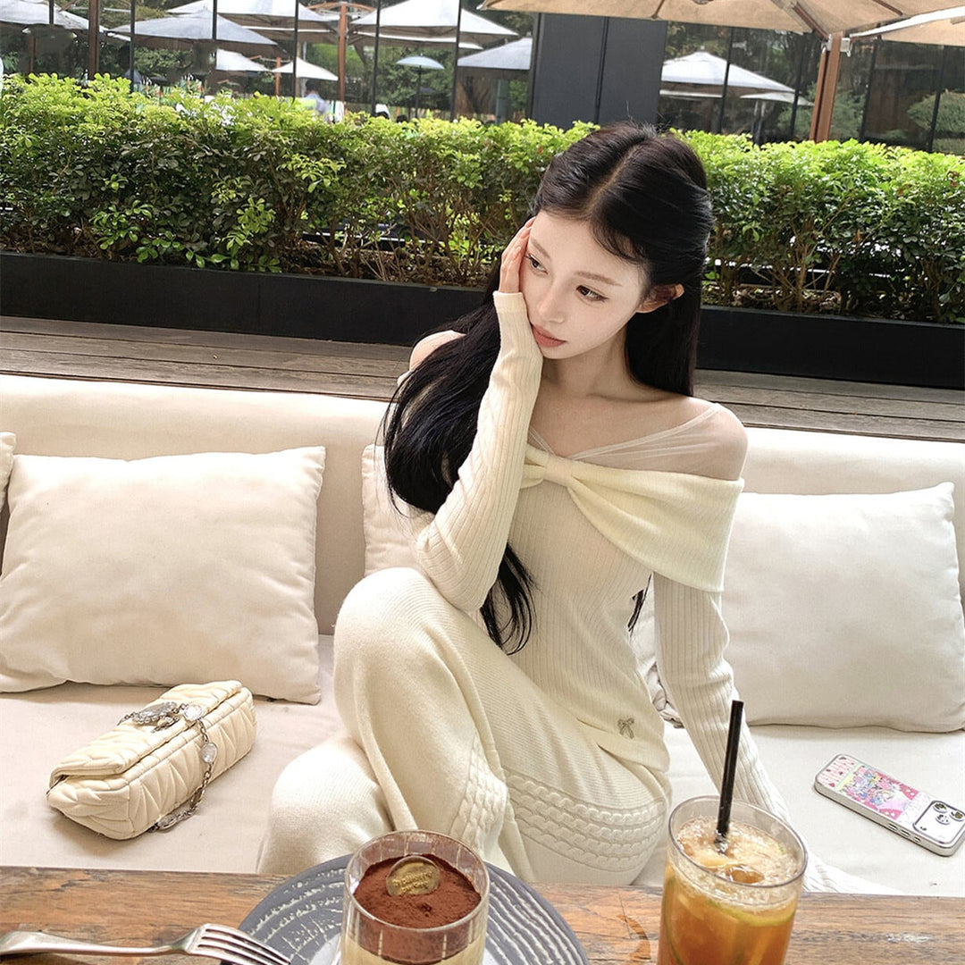 【tops】チュールドッキングリボンニットトップス　N3490