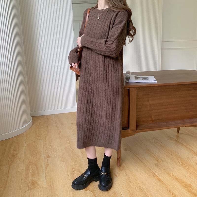 【dress】韓国系無地ニットワンピース着心地良い　M17658