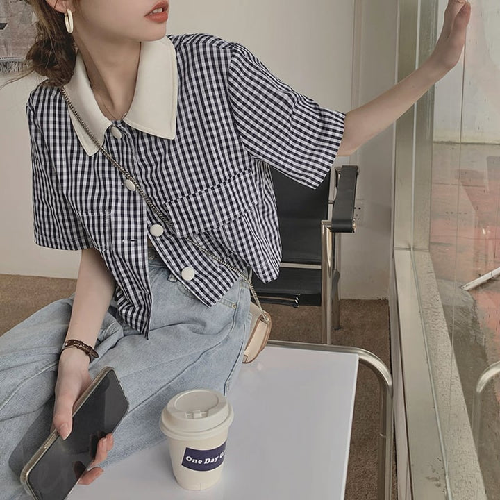 【tops】チェック柄シャツトップス　M25316