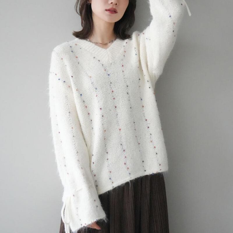 【tops】3色展開Vネックニットトップス Q7702
