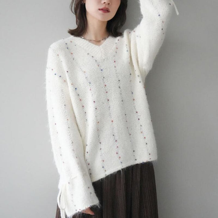 【tops】3色展開Vネックニットトップス Q7702