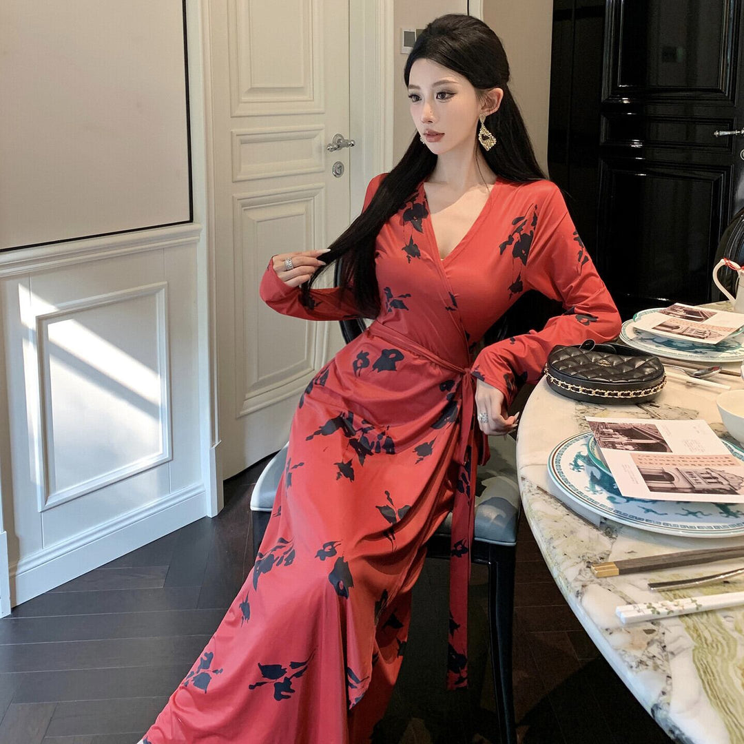 【dress】Vネックプリントワンピース　M29347