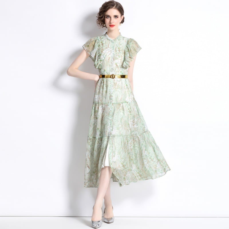【dress】女性力を高める～フリルプリントワンピース　M16944