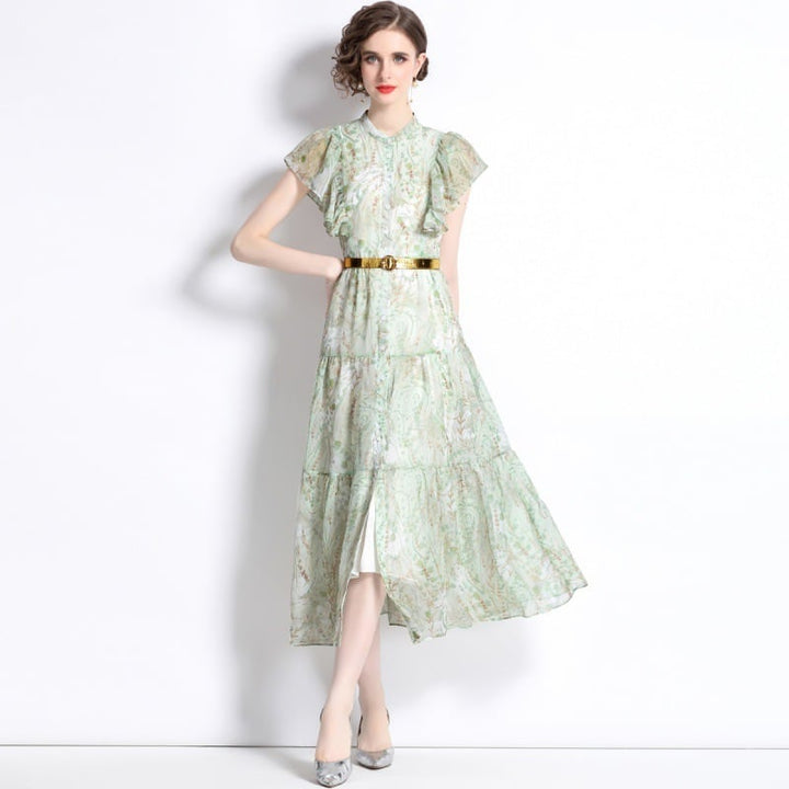 【dress】女性力を高める～フリルプリントワンピース　M16944