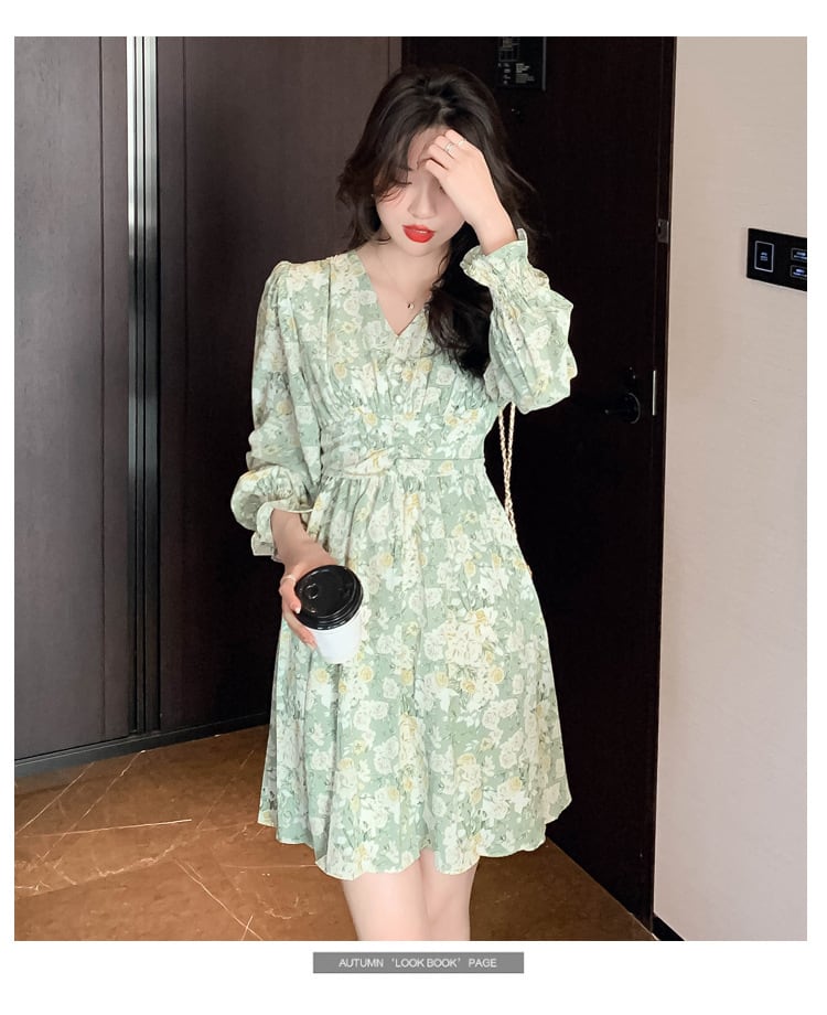 【dress】おしゃれ大人気Vネックスウィート花柄ワンピース　M17244
