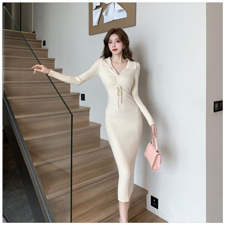 【dress】折り襟ニットワンピース　M18297