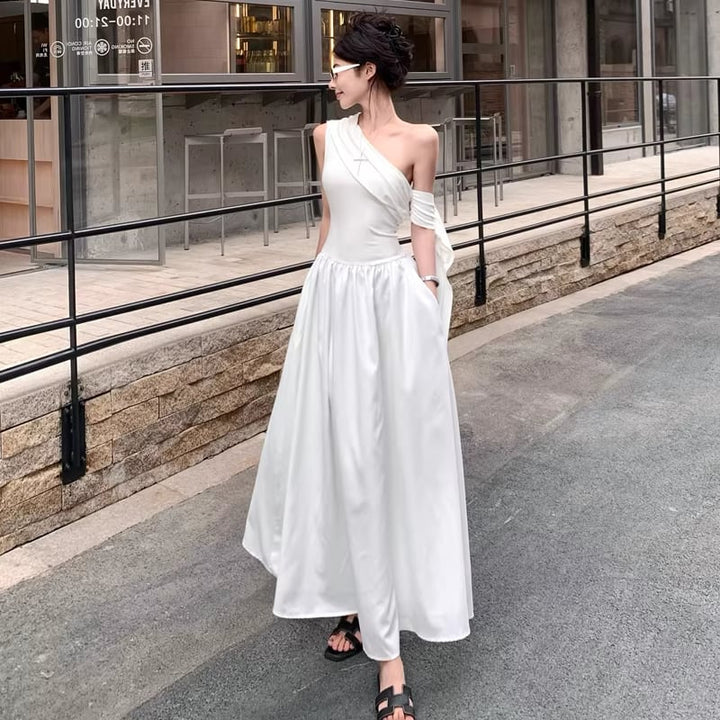 【dress】ワンショルダーAラインロングワンピース Q8265