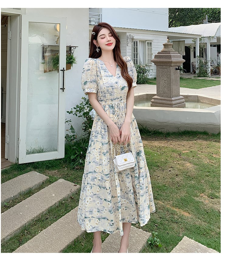【dress】好感度UPエレガントパフスリーブワンピース　M16949