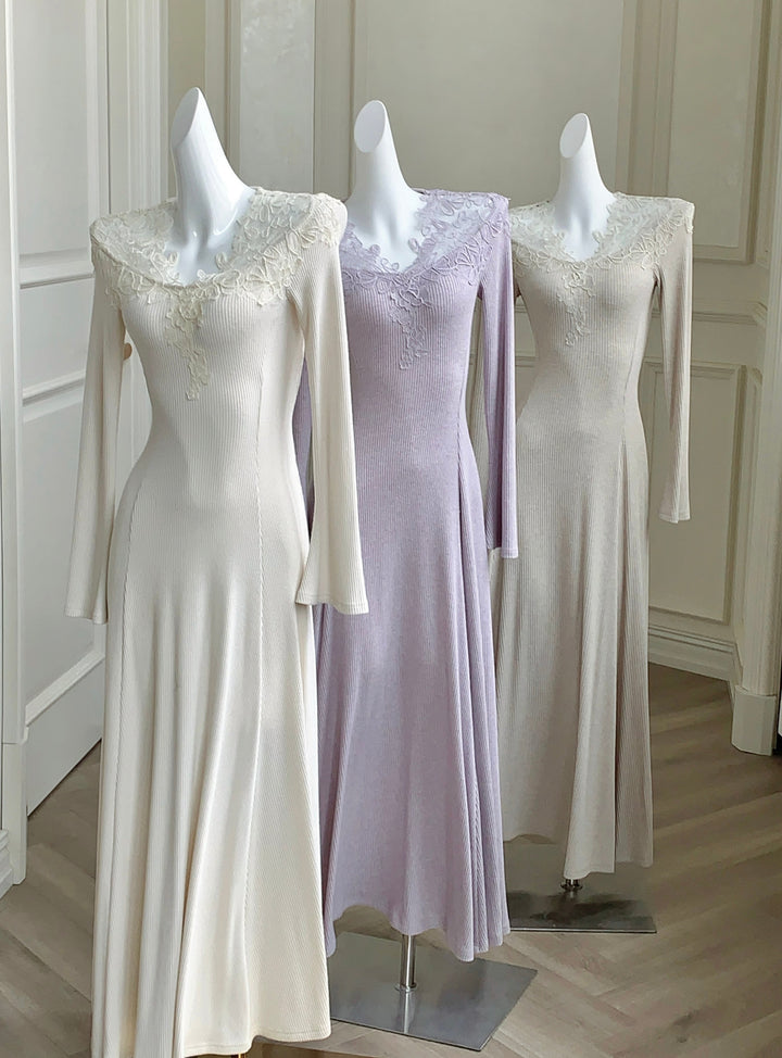 【dress】レーストリミングニットワンピース　N3392