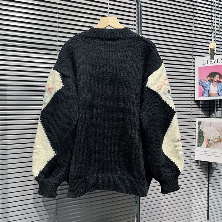 【outer】アーガイル柄刺繍ニットカーデ　N2082
