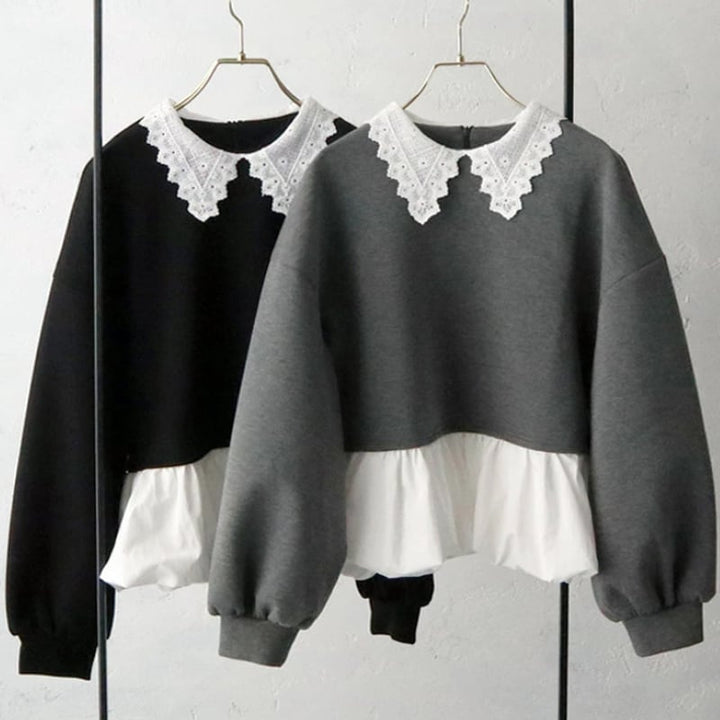 【tops】レースドッキングペプラムブラウス Q7074
