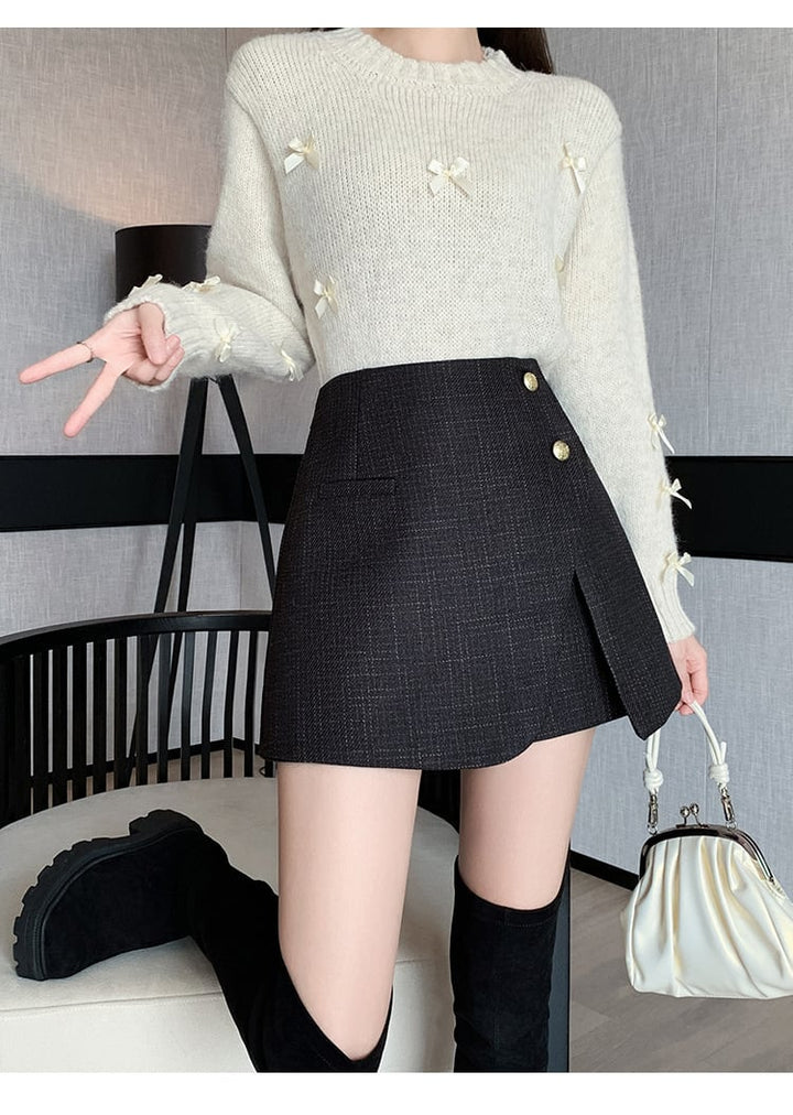 【bottoms】ハイウエストキュロットパンツ　M28256