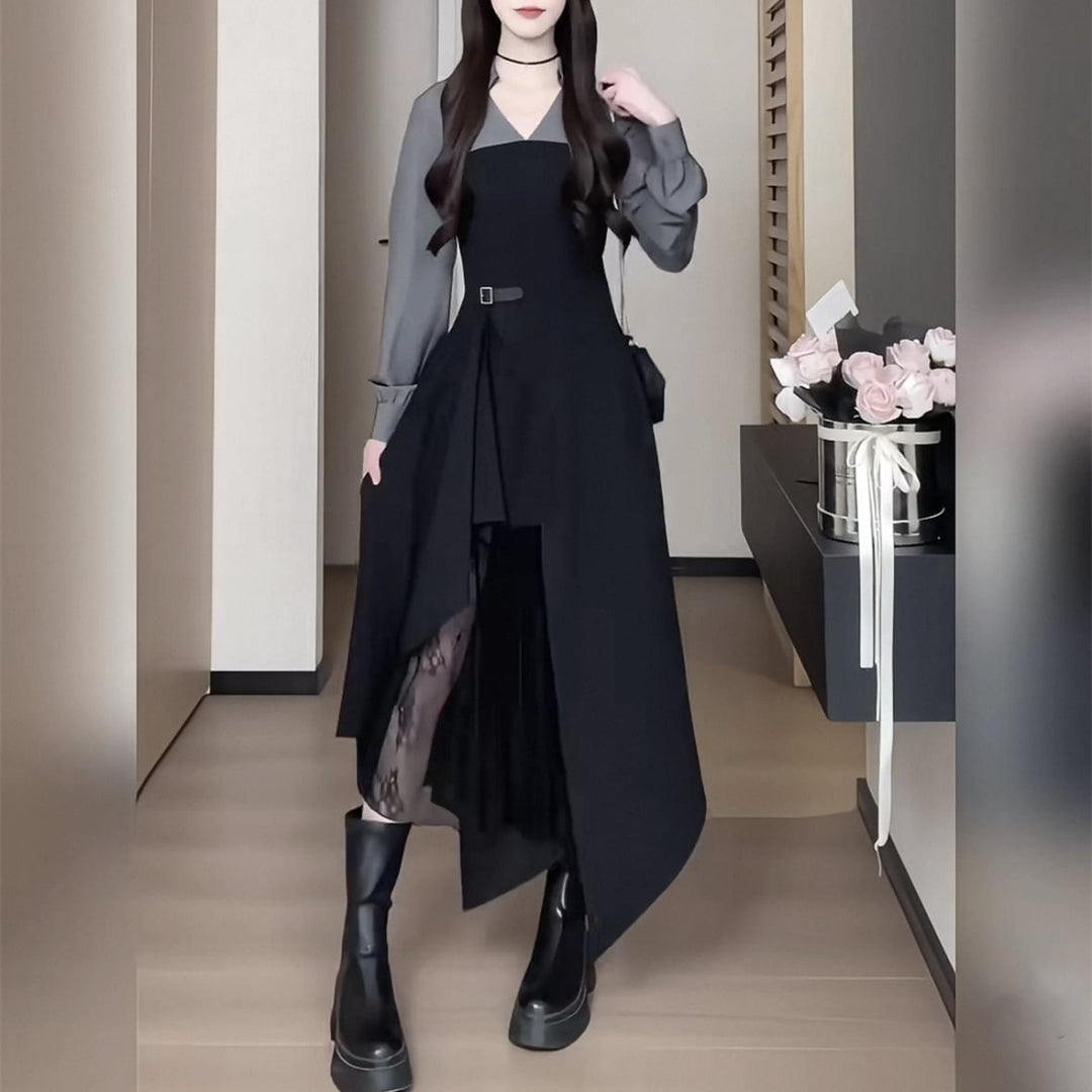 【dress】レースドッキングイレヘムワンピース　N3296