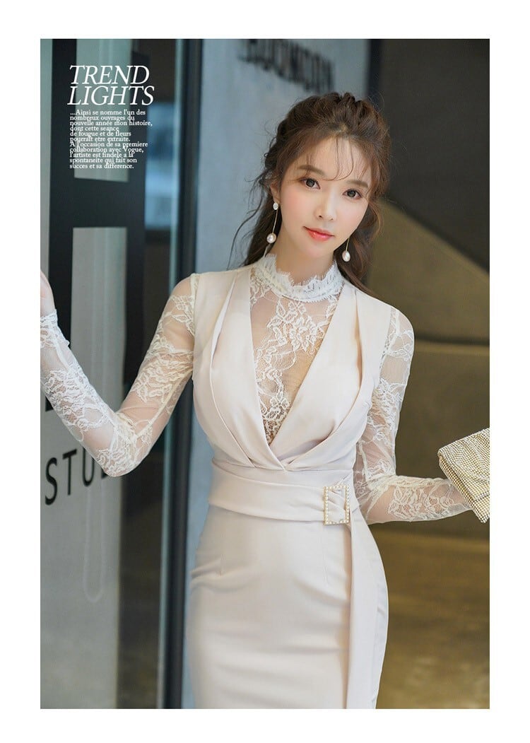 【dress】レース切り替えデートワンピース韓国系着心地良い　M17157