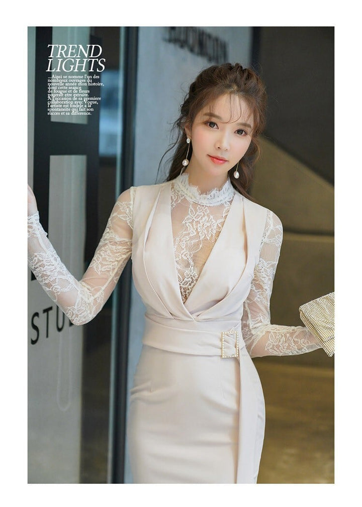 【dress】レース切り替えデートワンピース韓国系着心地良い　M17157