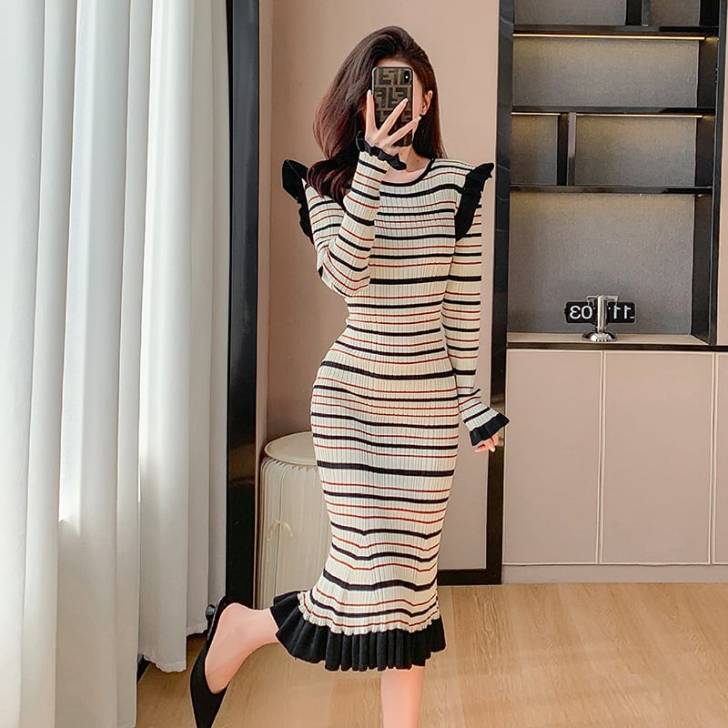 【dress】マーメイドボーダー柄ワンピース　M18322