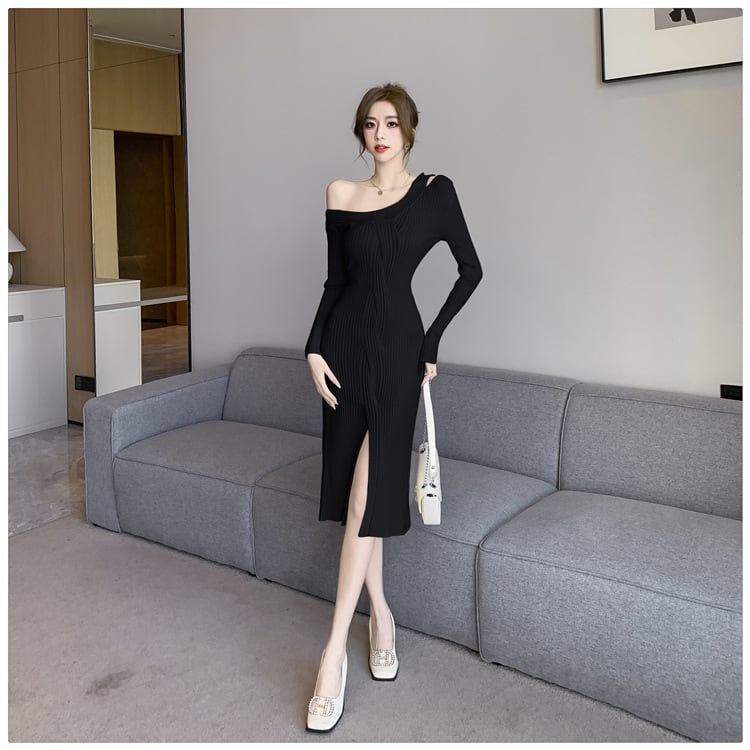 【dress】オフショルダースリットワンピース　M18403