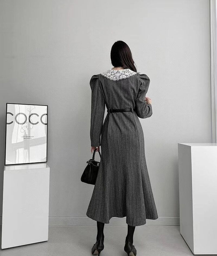 【dress】レース切り替ワンピースベルト付き　M26881