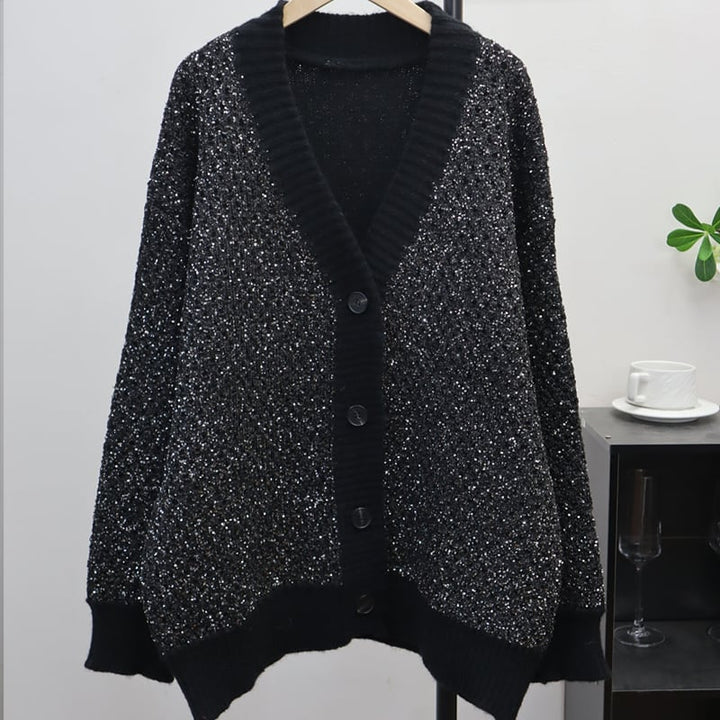 【outer】ラメ入りニットカーディガン Q7860