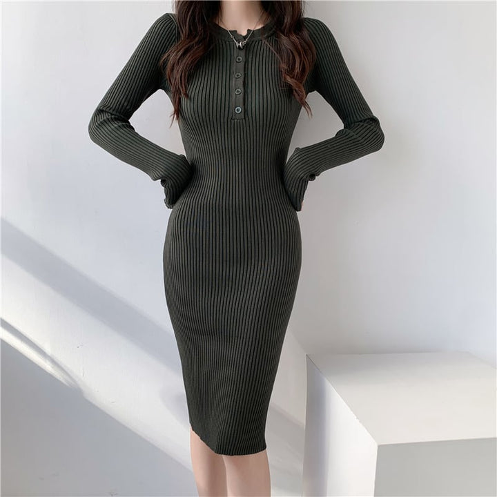 【dress】ボタンデザインニットワンピース　M18031